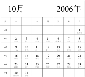 日历表2006年